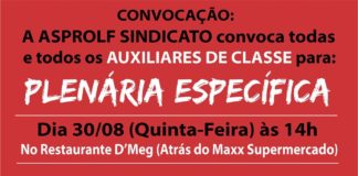 ASPROLF realiza Plenária dos Auxiliares de classe nesta quinta-feira, 30