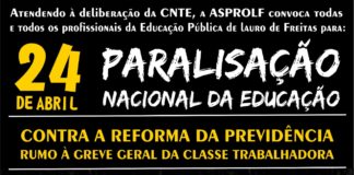 ASPROLF convoca todos trabalhadores da educação para Paralisação Nacional da Educação contra a Reforma da Previdência