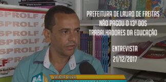 Asprolf na mídia: Prefeitura de Lauro de Freitas não pagou o 13º dos trabalhadores em educação