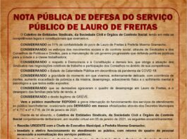 Nota pública em defesa do Serviço público de Lauro de Freitas